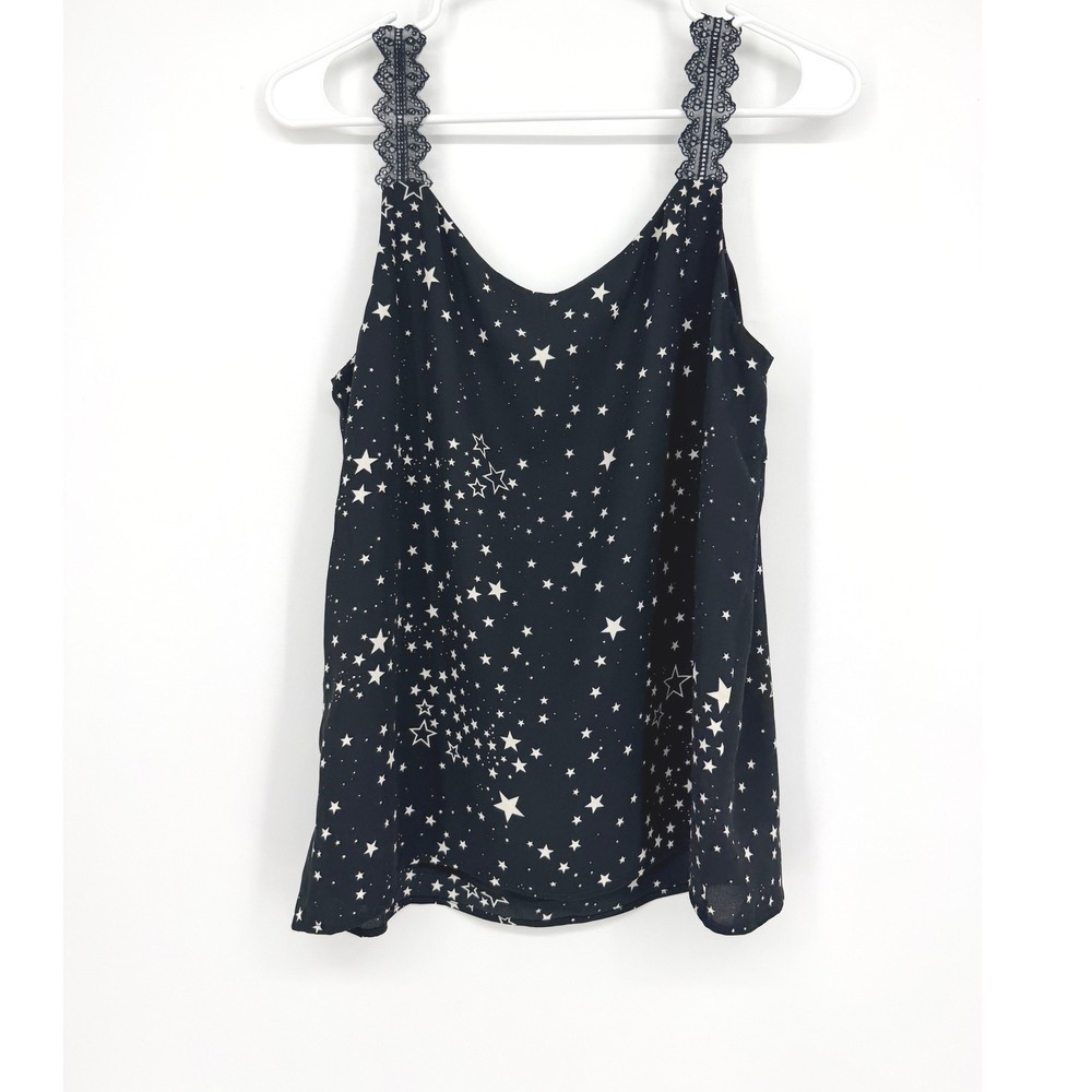 Womens Black Star Print Camisole Lace Strap Celestial V-Neck Tank Top‎